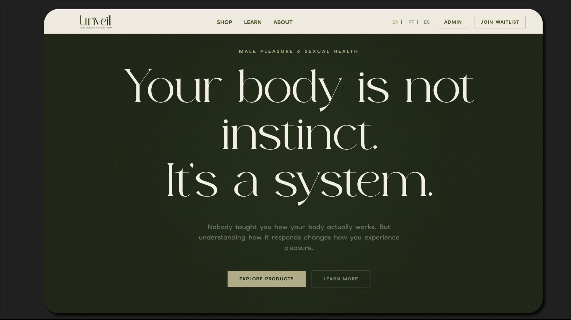 UNVEIL public site hero screenshot