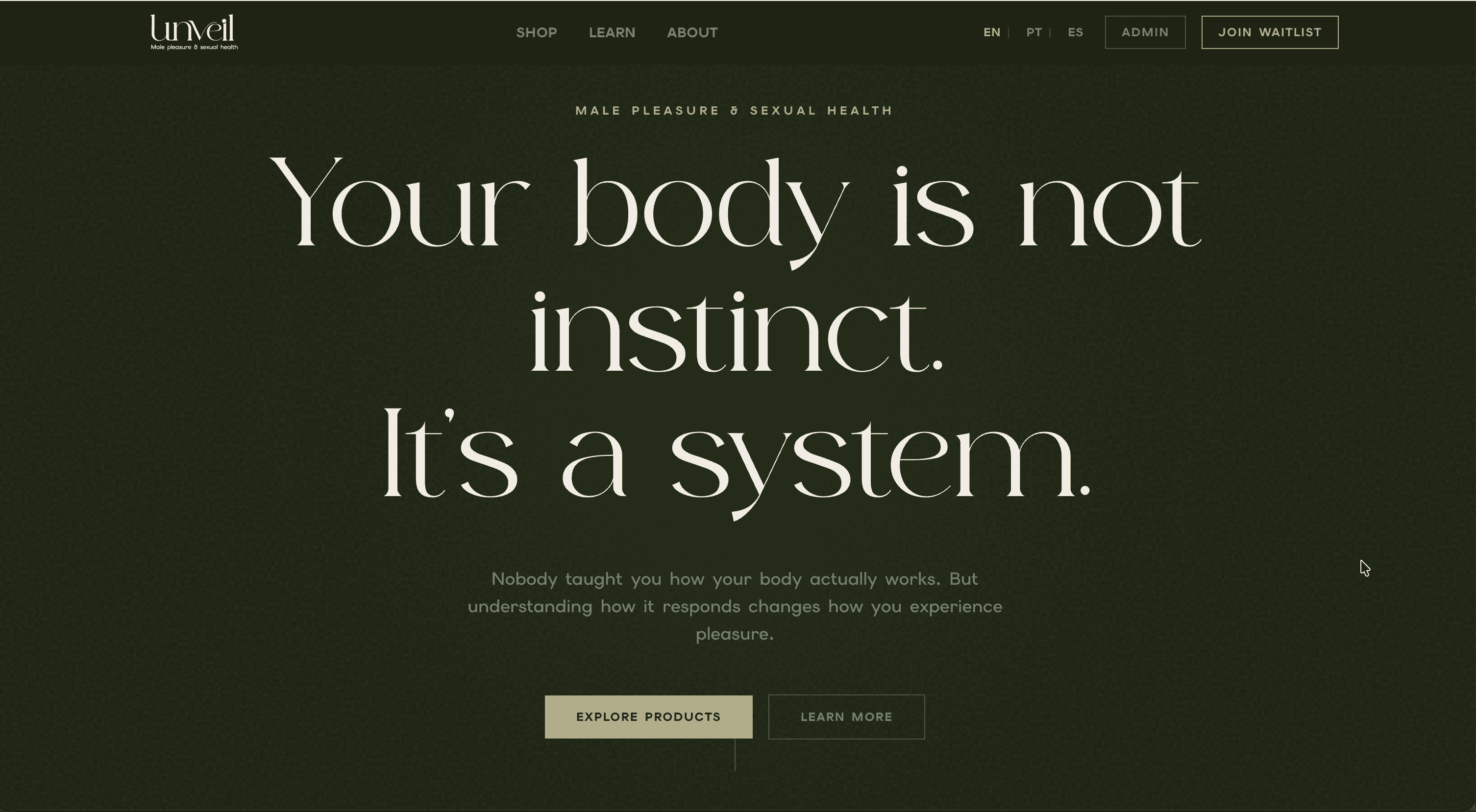 UNVEIL public site hero screenshot